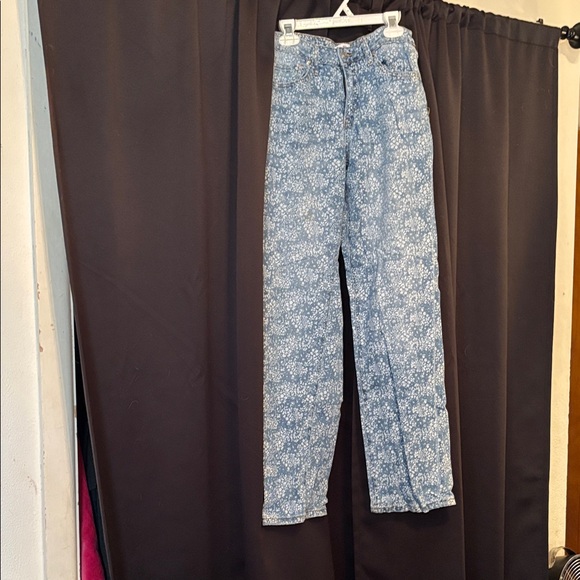 Floral Blue Straight Leg Women's Jeans - Picture 1 of 5